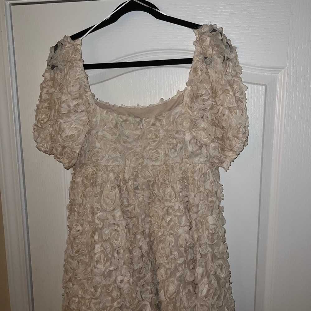 Elegant Cream Floral Textured Dress